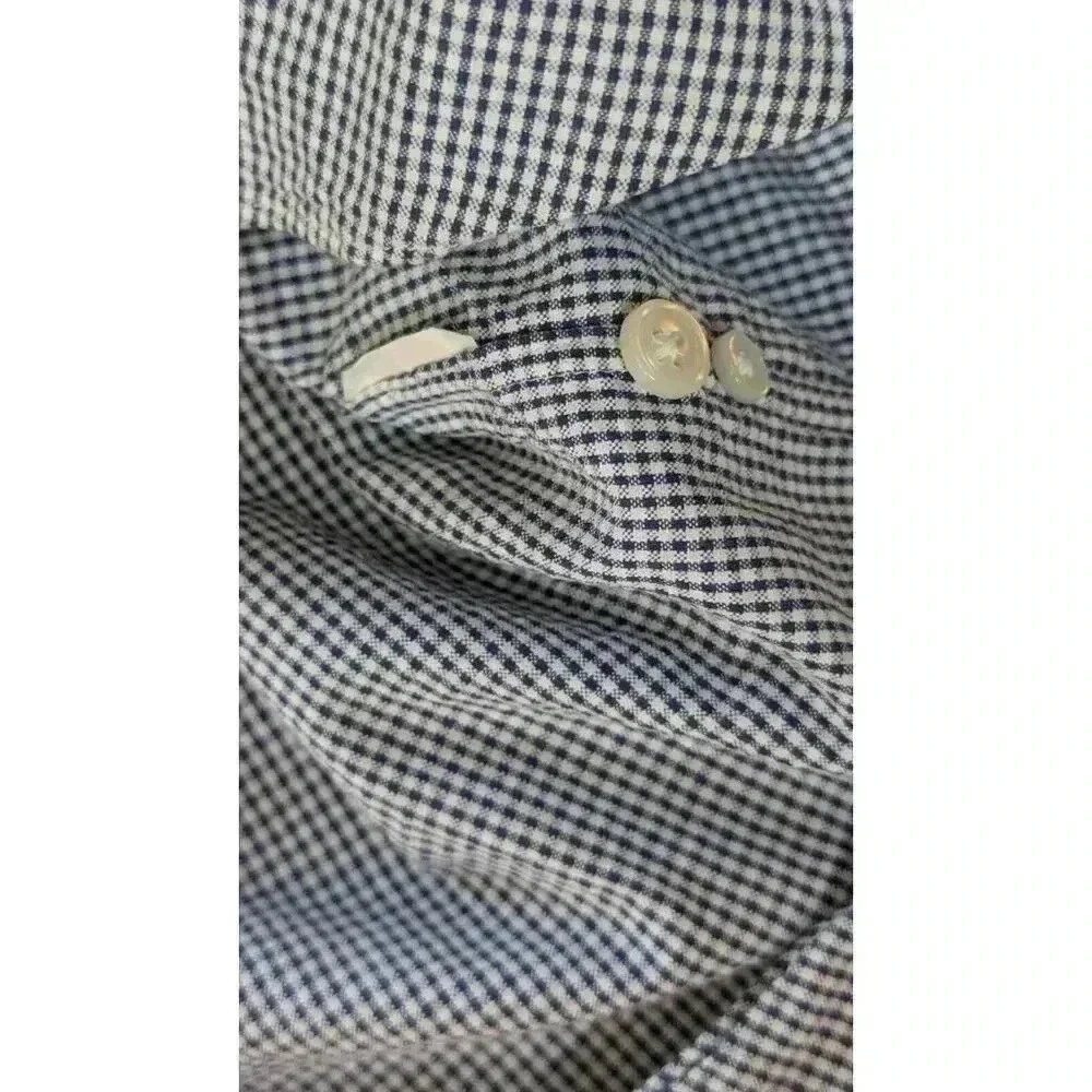 J. CREW Classic Cotton Poplin Dress Shirt in Micro Gingham check blue Large